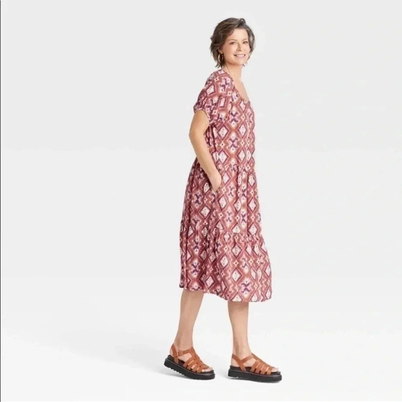 Women's Puff Short Sleeve Tiered A-Line Dress -‎ Knox Rose size Medium - Picture 3 of 10